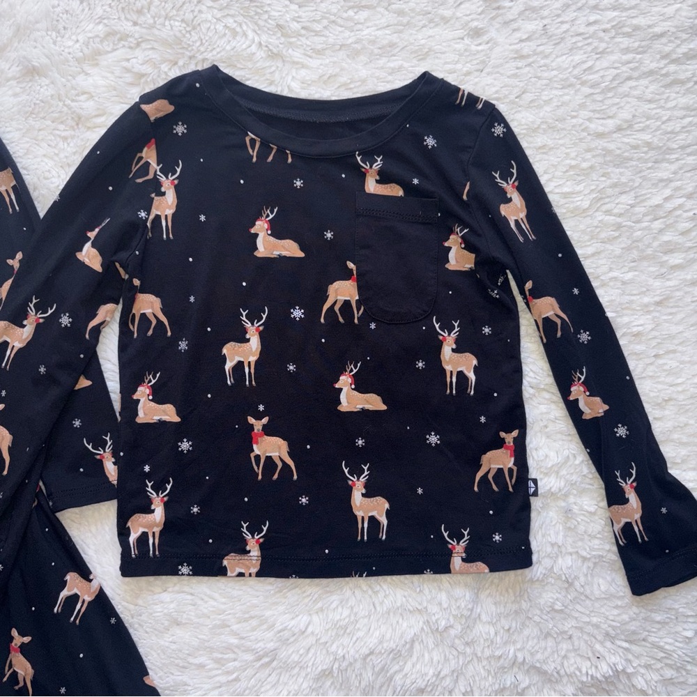Two Kyte Baby Girls 3T Midnight Deer Twirl LS Dress + LS Tee Shirt Christmas Lot - Picture 3 of 10